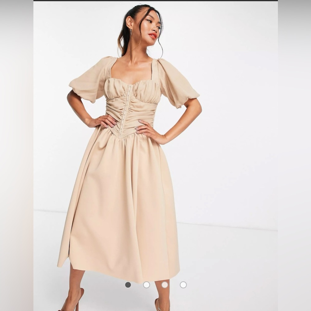 ASOS Beige Puff Sleeve Dress